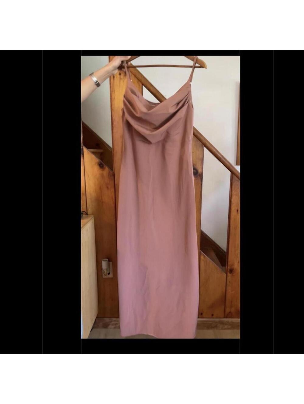 revelry nude maxi dress with cowl neck size M